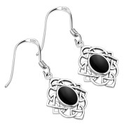 Black Onyx Celtic Knot Silver Earrings - e384